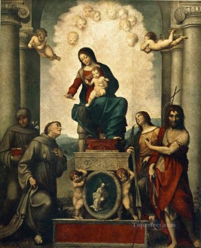 アントニオ・ダ・コレッジョ Painting - マドンナと聖フランシスコ ルネッサンスのマニエリスム アントニオ・ダ・コレッジョ